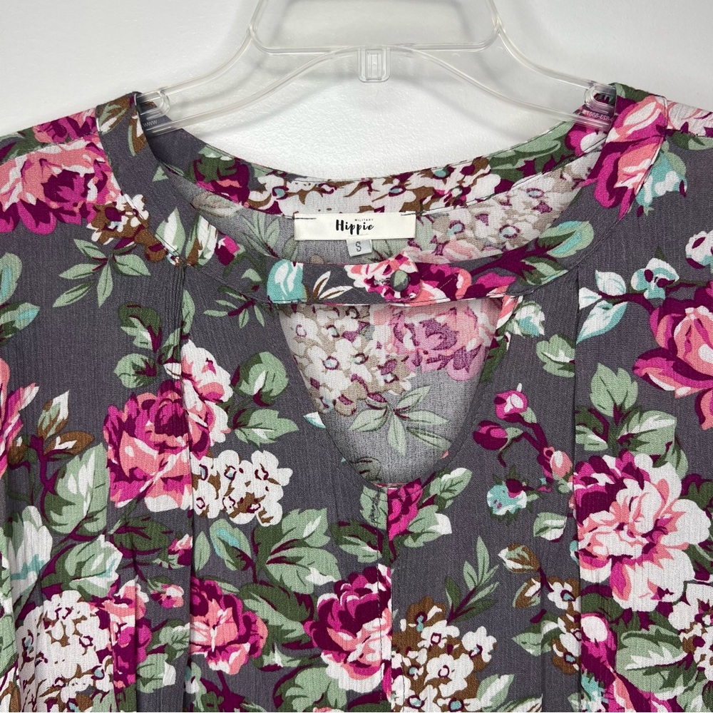 Hippie Floral Blouse in Gray and Pink Size Small Women's - Picture 2 of 10